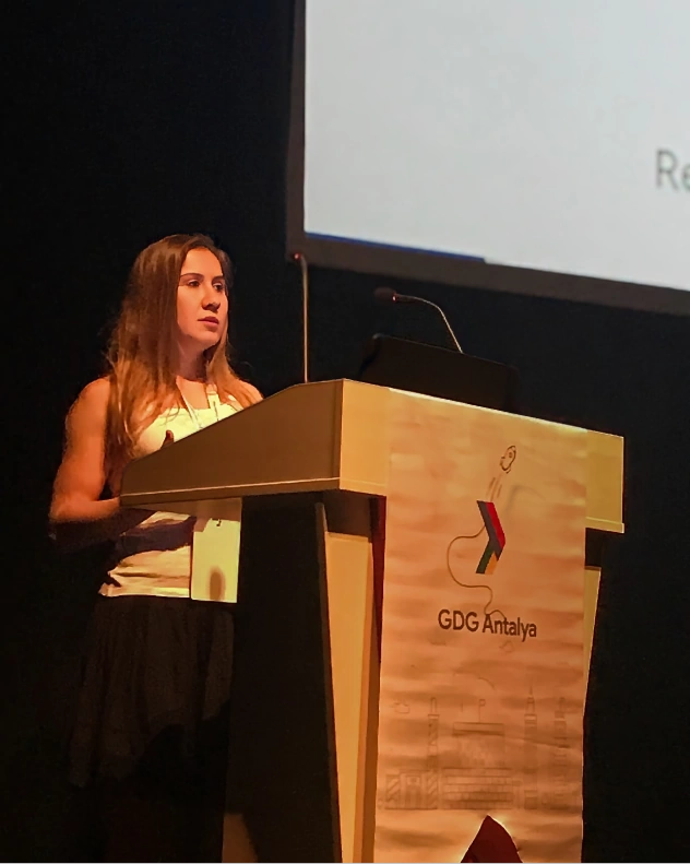 Filiz Altıntürk presenting at the Women in Tech Conference